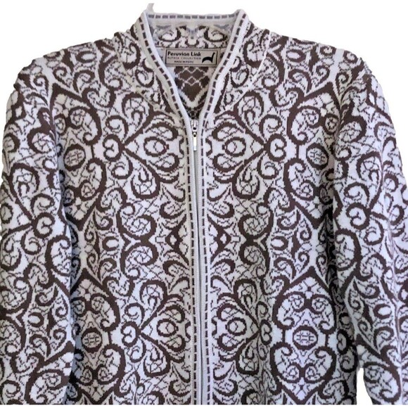 Peruvian Link Alpaca Collection Cardigan Womens Sz M Cocoa Cream Eclectic Jauja - Picture 3 of 16